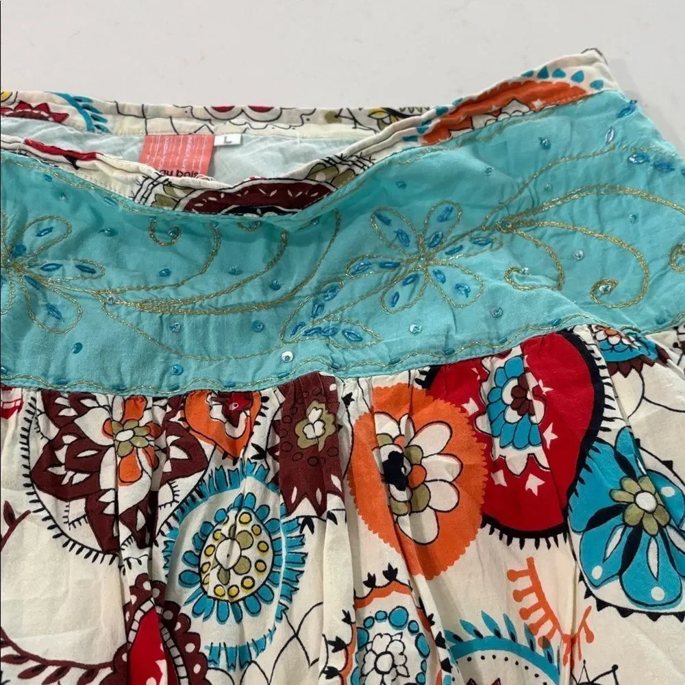 Vintage Beau Bois mandala fun print skirt with contrasting hem/beads size Large - Picture 3 of 4